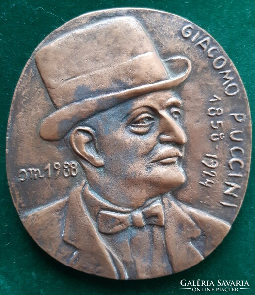Mária Osváth: Puccini, 1988, bronze medal, plaque, relief