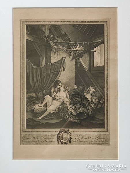 Erotic French etching copy of an over 100 year old book illustrations reframed