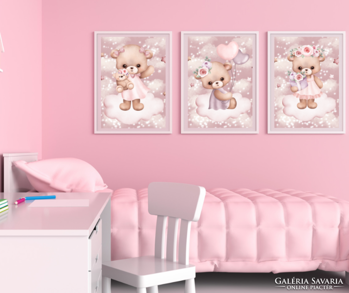 Children's room drawing - pink bear girl - 3 sent online