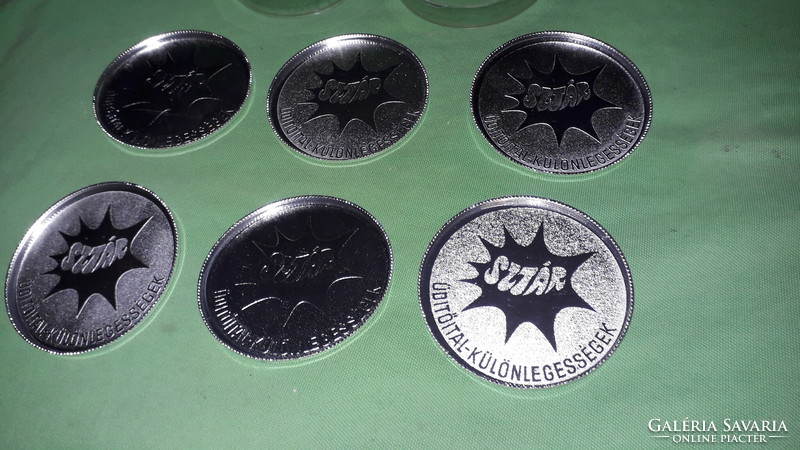 Retro Hungarian star soft drink metal plate coaster set 6 pcs - in plastic case 9 cm/pc according to the pictures