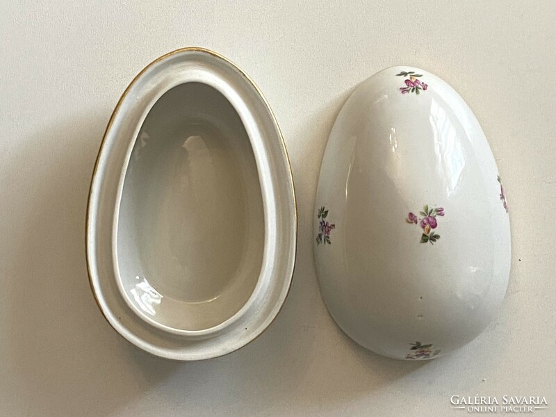 NAGY ÉKSZERTARTÓ TOJÁS VIRÁGOS HOLLÓHÁZI PORCELÁN DÍSZTÁRGY 14.5 ÉS 8 CM MAGAS