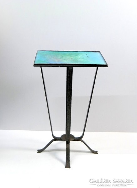 Turquoise Enamel Ceramic and Wrought Iron Planter or Side Table, 1970s - 04664