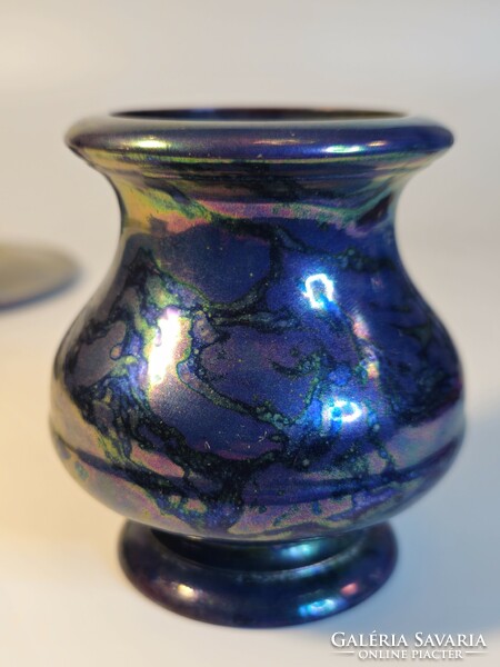 Zsolnay labrador glaze small vase with plate