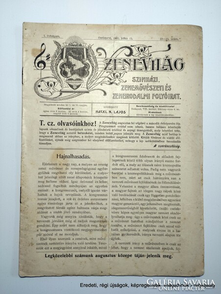 1901 July 15 / music world / as a gift :-) original, old newspaper no.: 26557
