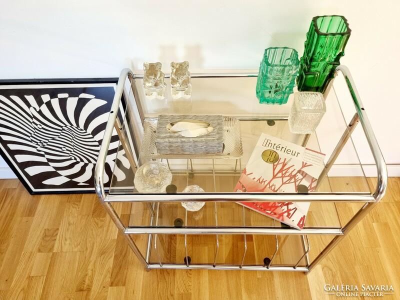 Bauhaus-style tubular frame vintage shelf, media stand