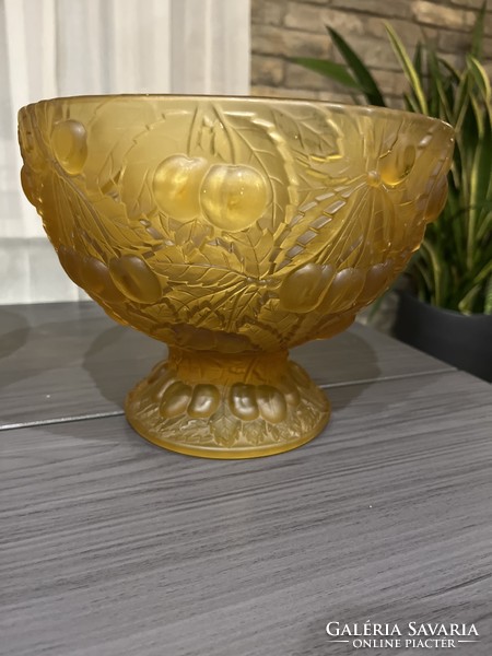 2 pieces of amber and frosted glass fruit bowl in one, centerpiece, serving tray
