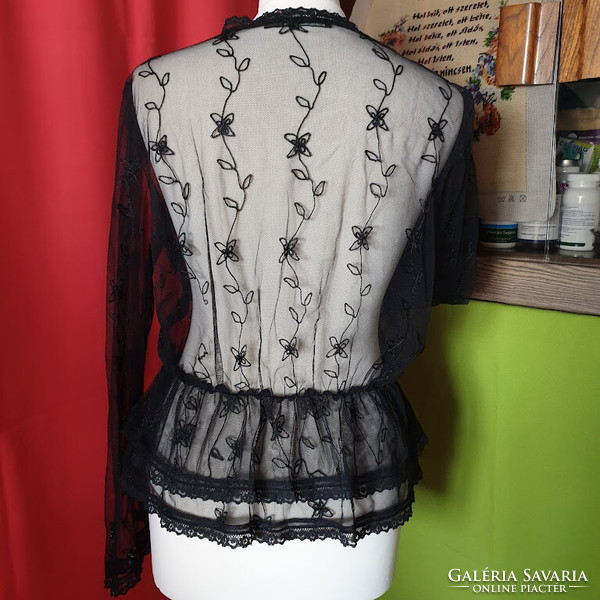 Wedding - elegant black embroidered beaded women's blouse