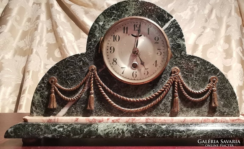 Old French marble mantel clock with candle holders