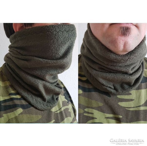 Css02 - fisherman / hunter plain khaki green tube scarf, fleece scarf, neck warmer, face warmer