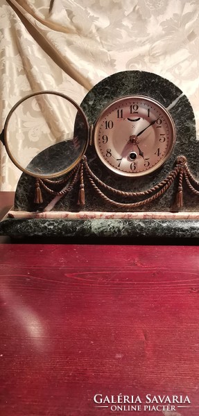 Old French marble mantel clock with candle holders