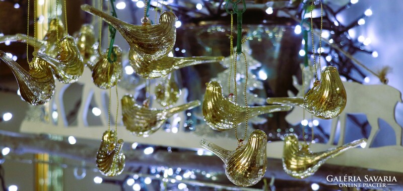 6 darab arany színű üveg madárka karácsonyfadísz II.