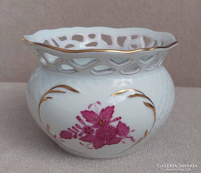 Appony pattern Herend porcelain vase with openwork edge in perfect condition