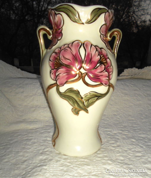 Zsolnay porcelain vase with poppy pattern - master painter's mark