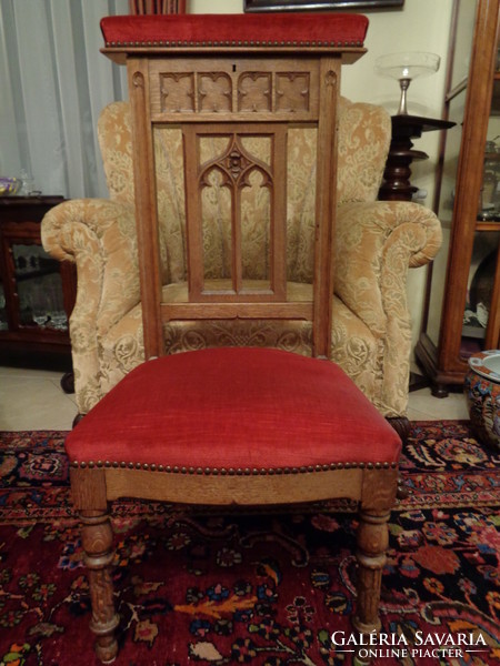 Antik térdeplő imaszék, gótikus ima szék, faragott keményfa,keresztény bútor