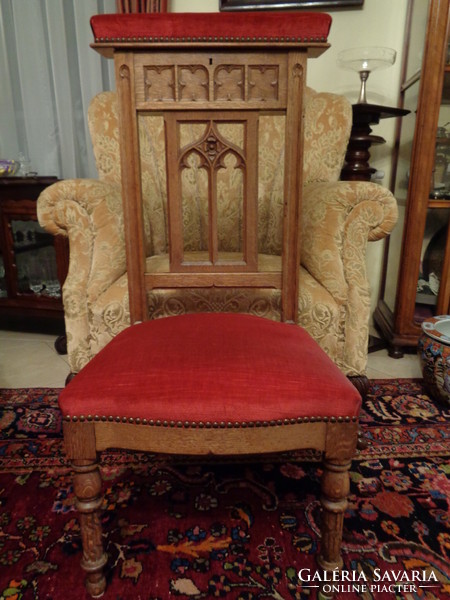 Antique kneeling prayer chair, Gothic prayer chair, carved hardwood, Christian furniture