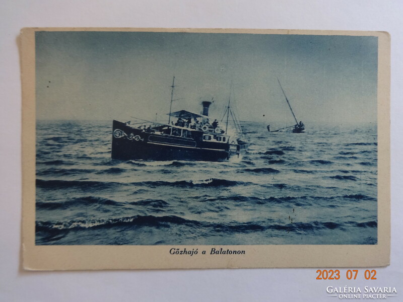 Old colored postcard: steamboat on the Balaton (1927)