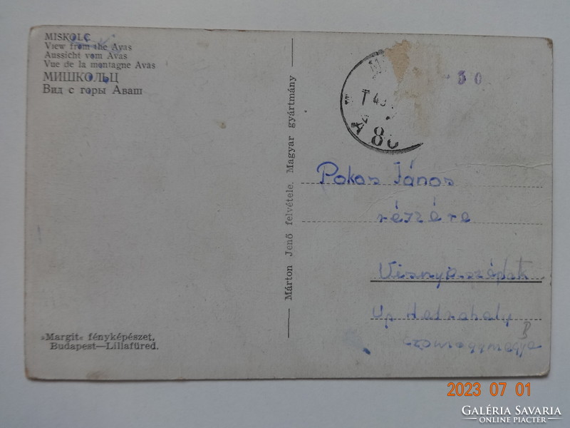 Régi képeslap:  Miskolc, látkép az Avasról - Margit' fényképészet (40-es évek)