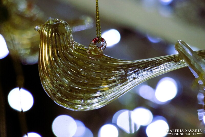 6 darab arany színű üveg madárka karácsonyfadísz II.