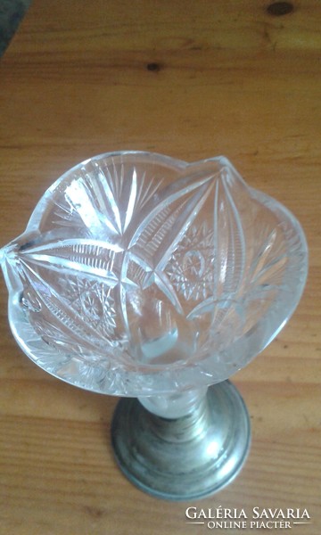 Ólomkristály váza , ezüst talppal