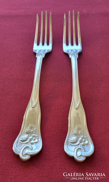 2 silver-plated alpaca forks. M. Cutlery fork with monogram