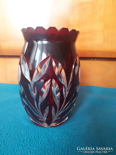 Antik bordó ólomkristály váza