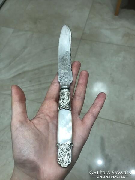 Art nouveau silver knife with mother-of-pearl handle leaf opener