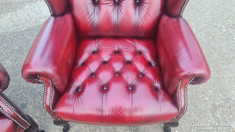 A783 original English chesterfield leather armchairs with ears