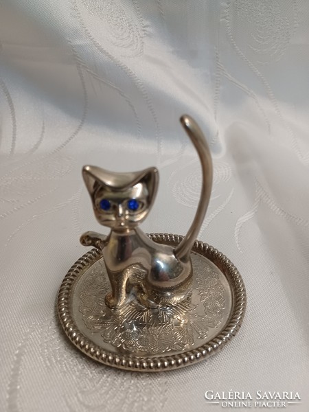 Art Deco ezüstözött cica gyűrűtartó