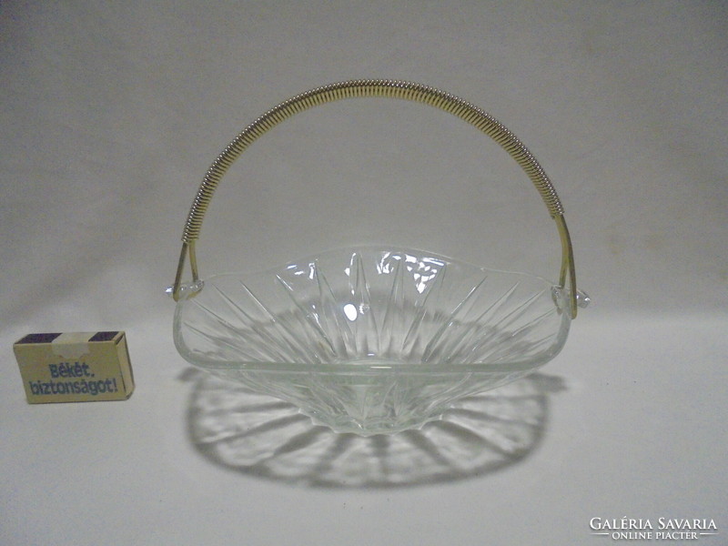 Old glass fruit bowl, serving bowl with metal handle