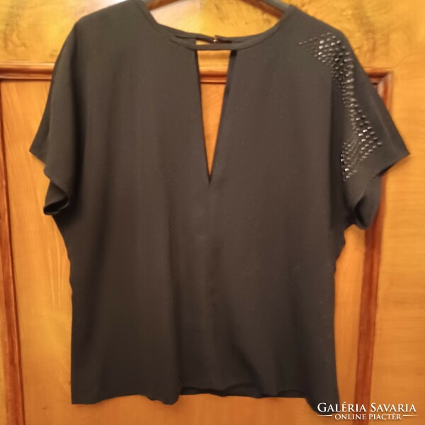 Zara black braided casual top, tunic, with a delicate glitter appliqué on one shoulder