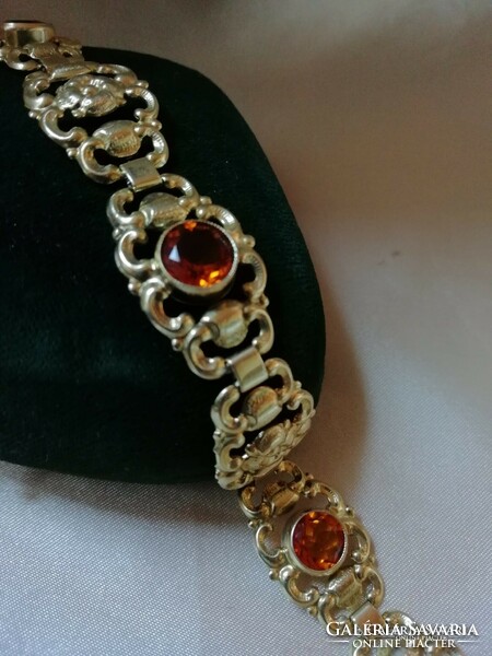 Antique silver bracelet with 3 citrine stones. Gold-plated silver.