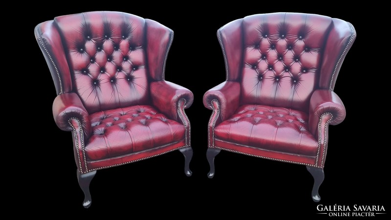 A783 original English chesterfield leather armchairs with ears