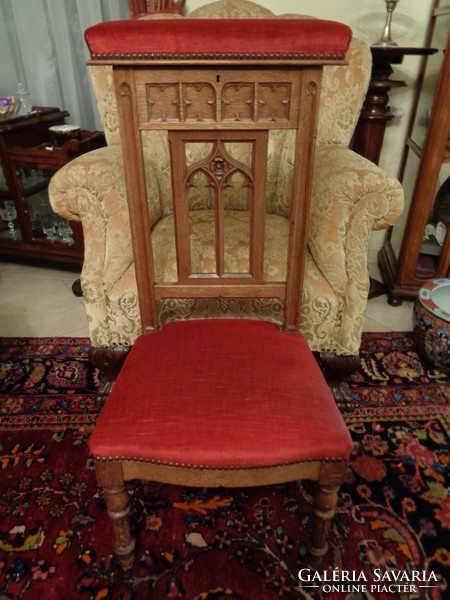 Antique kneeling prayer chair, Gothic prayer chair, carved hardwood, Christian furniture