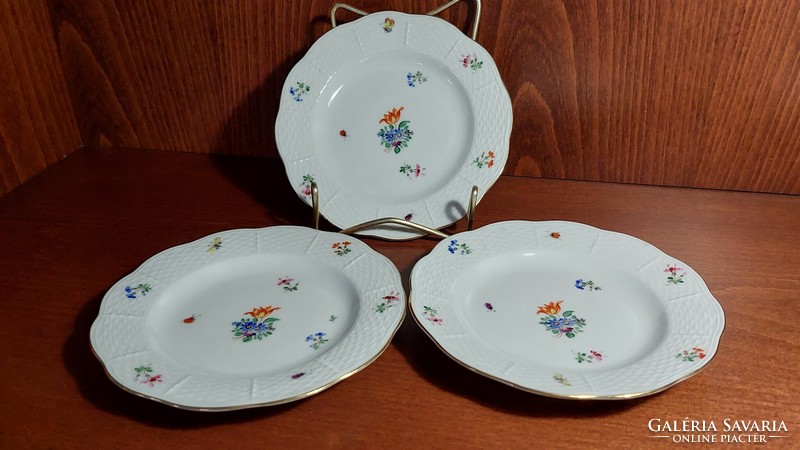 Herend porcelain plate 3 pcs. (16Cm, 1940) floral pattern, butterfly, bug