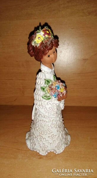 Maréza Várkonyi vm industrial artist ceramic girl with flower - 17.5 cm high