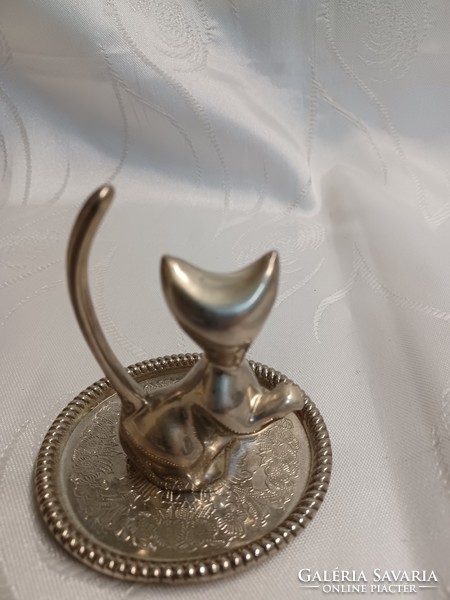 Art deco silver-plated cat ring holder