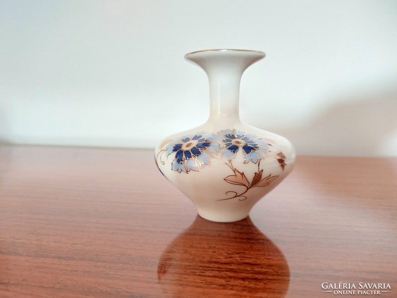 Régi Zsolnay porcelán váza kék búzavirág mintás