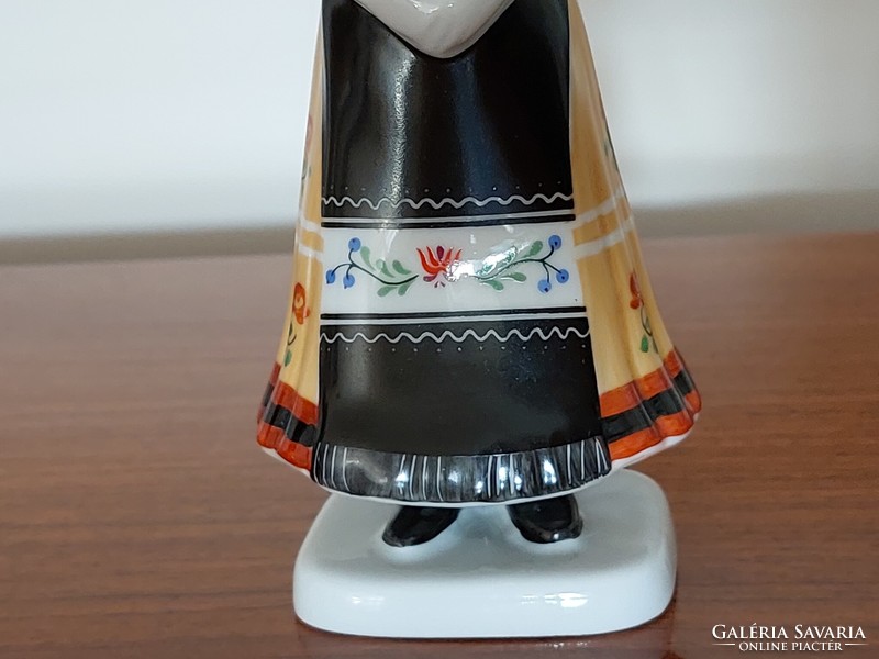 Old Hóllóháza porcelain matyó girl folk figure in folk costume 16 cm