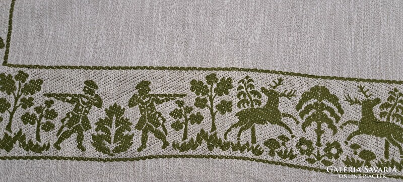 Old hunting tablecloth, military tablecloth (m4387)