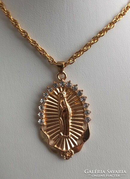 18 Kt. Gold-plated Jesus pendant necklace with rhinestones.