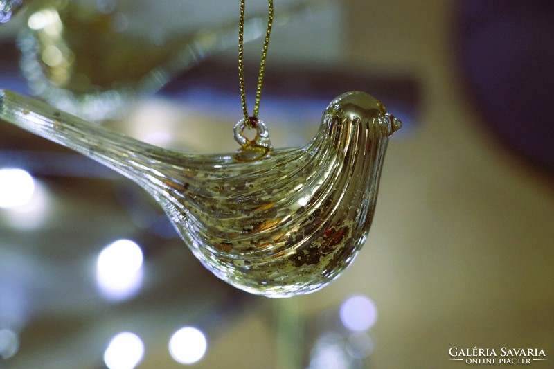 6 Pieces of gold-colored glass bird Christmas tree decoration ii.