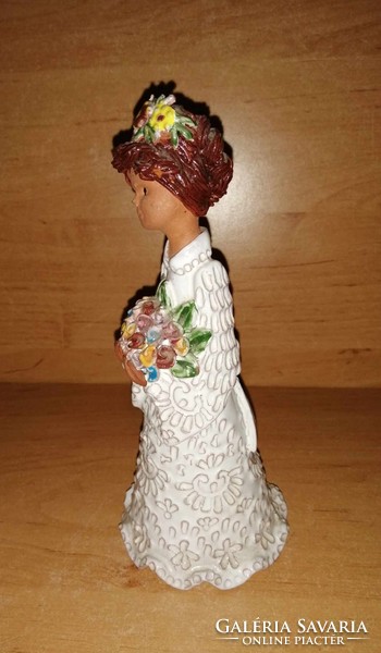 Maréza Várkonyi vm industrial artist ceramic girl with flower - 17.5 cm high