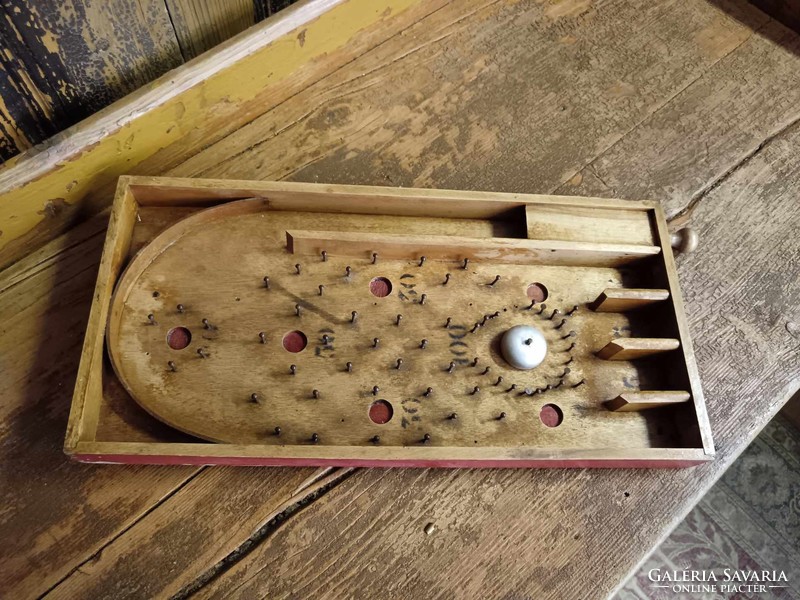 Wooden ball launcher game, from the middle of the 20th century, cleaned and handled, working piece