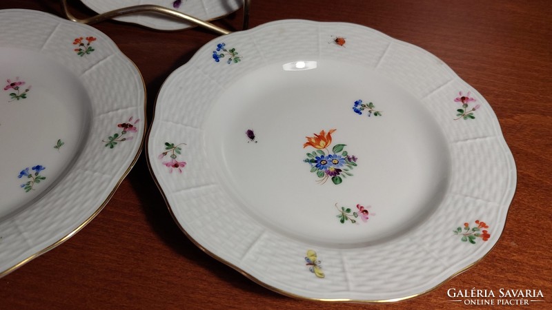 Herend porcelain plate 3 pcs. (16Cm, 1940) floral pattern, butterfly, bug