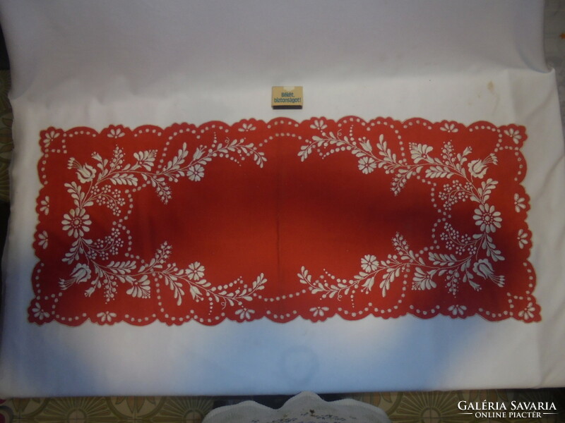 Embroidered runner, tablecloth - embroidered with white on a red background