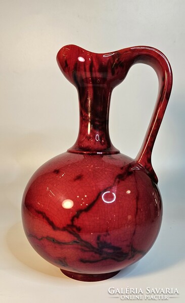 Zsolnay, red and black glazed jug