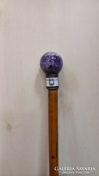 Antique silver walking stick with amethyst handle