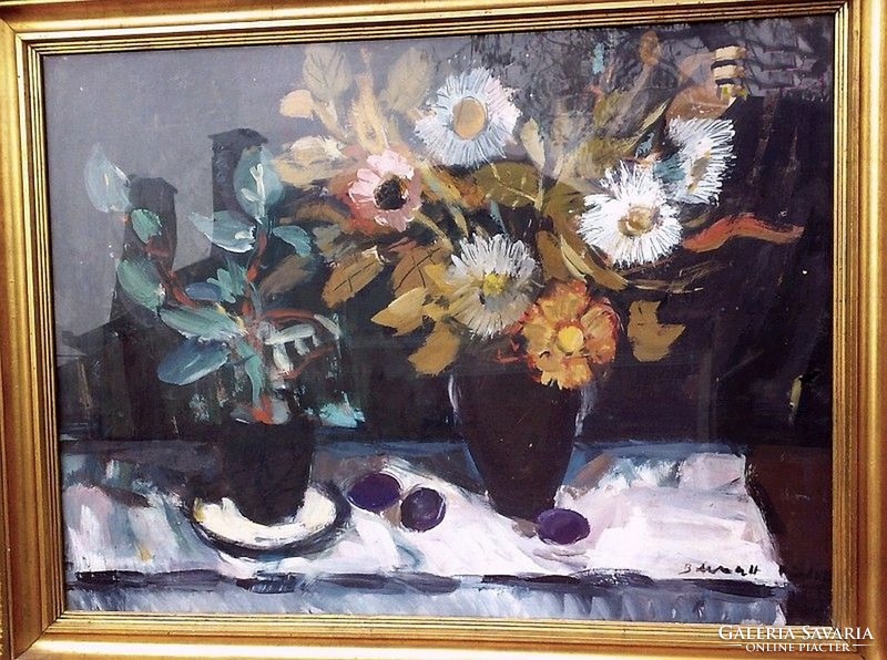 Still life with the colors of autumn flowers, a work by ervin balogh from 1965