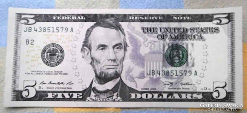 Bankjegy USA 5 Dollár Zóld pecsét Ritka