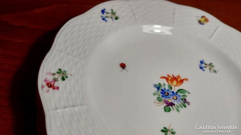 Herendi porcelán tányér 3 db. (16cm,1940)virágmintás, lepkés, bogaras
